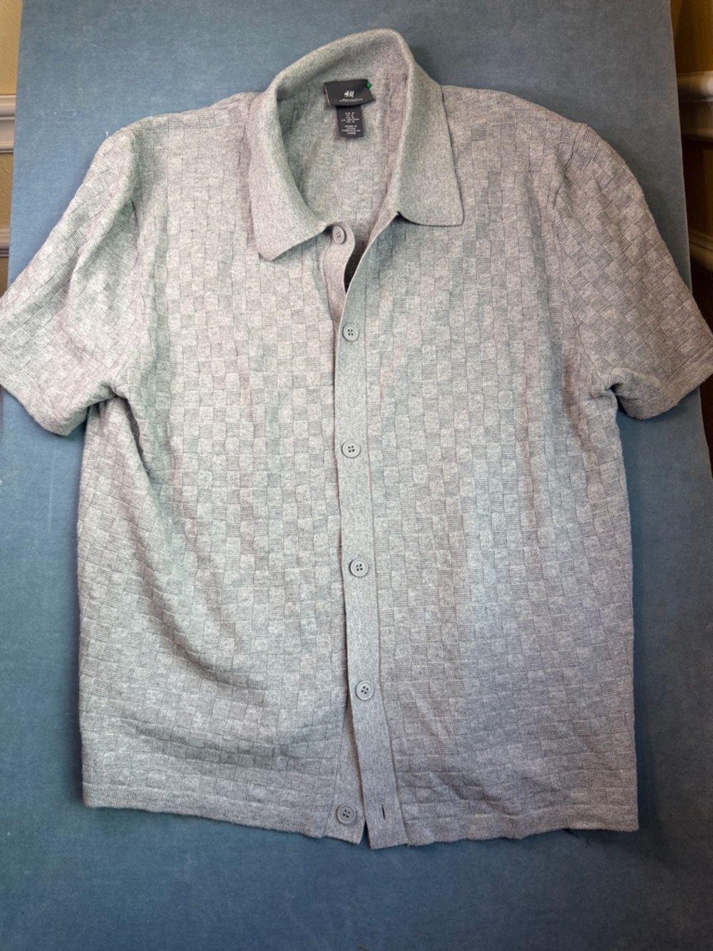 H&M Men's Short Sleeve Knit Button-Up Polo - Light Gray